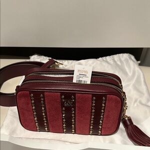 Michael Kors Red and Gold Studded Crossbody Bag